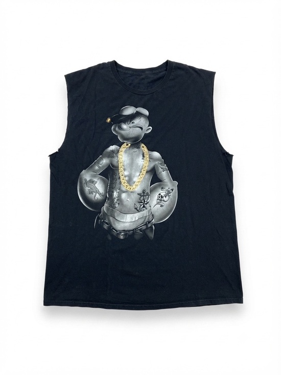 Popeye Other - Popeye Graphic Muscle Tank Top Men's XL Black Tattoo Style Gangster Cutoff Shirt